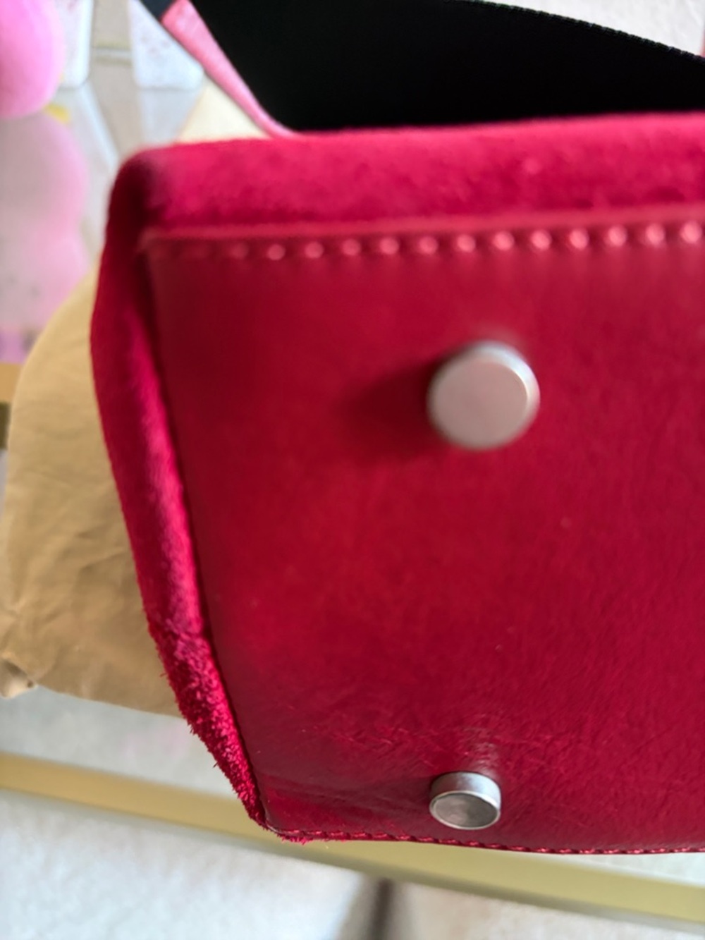 Vintage Burberry Red Suede Shopper Tote with Leather Trim - Picture 13 of 13